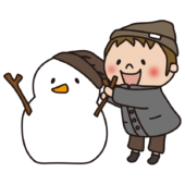 雪だるまに手をつける子供