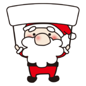 両手で旗を持っているお鼻の大きなサンタクロース