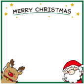 両手をあげているお鼻の大きなサンタクロースとトナカイの正方形の枠（緑）