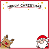 両手をあげているお鼻の大きなサンタクロースとトナカイの正方形の枠（赤）