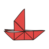 折り紙で作っただまし船（赤）