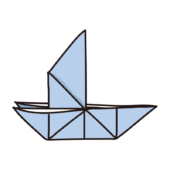 折り紙で作っただまし船（青）