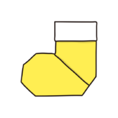 折り紙で作ったクリスマスの靴下（黄色）