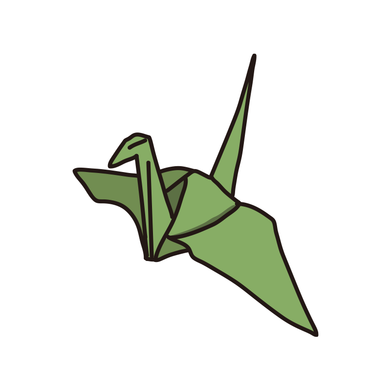 折り紙で作った鶴（緑）