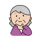 顎に手を当てて考える困り顔のおばあさん