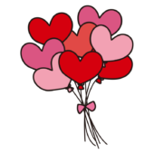 ハートの赤い風船の束