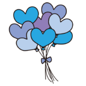 ハートの青い風船の束