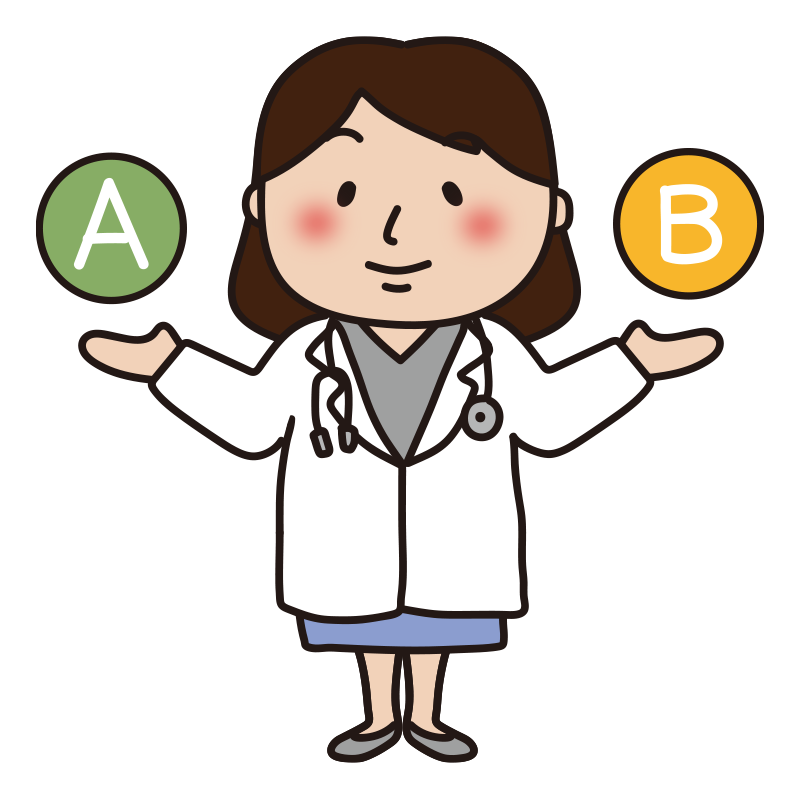 AとBの治療方針案を説明する女性医師