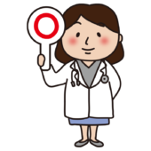 丸を出している女性医師