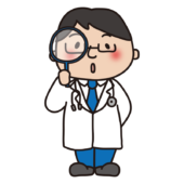 虫眼鏡で観察する男性医師