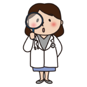 虫眼鏡で観察する女性医師