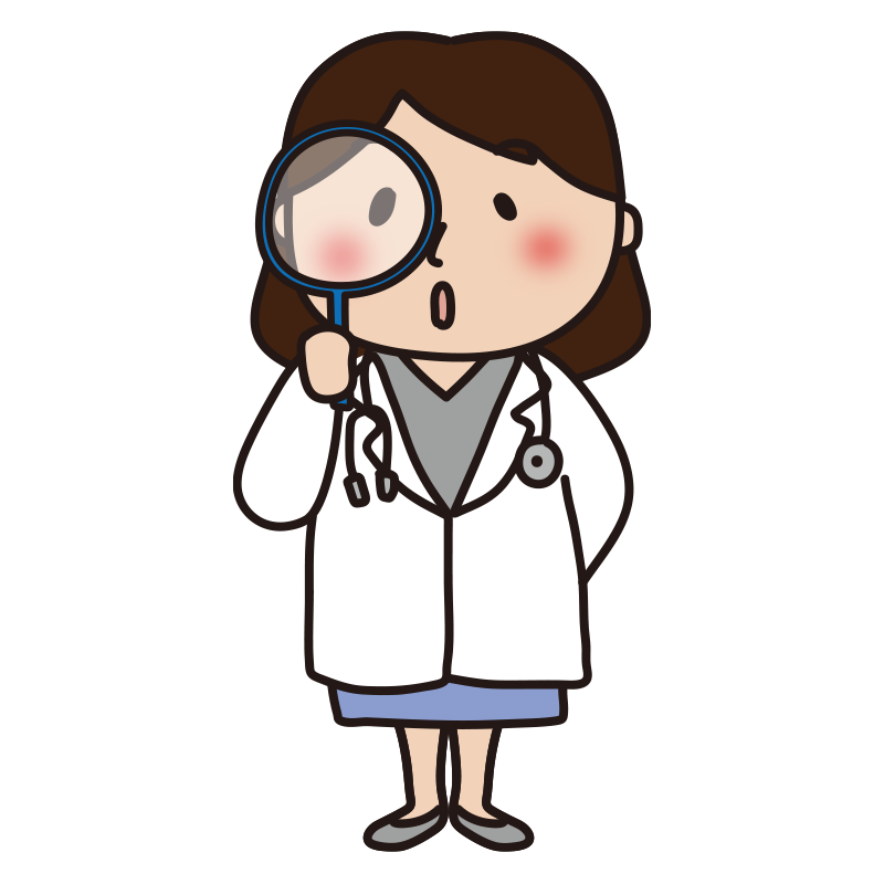 虫眼鏡で観察する女性医師