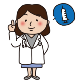 注射の説明をする女性医師