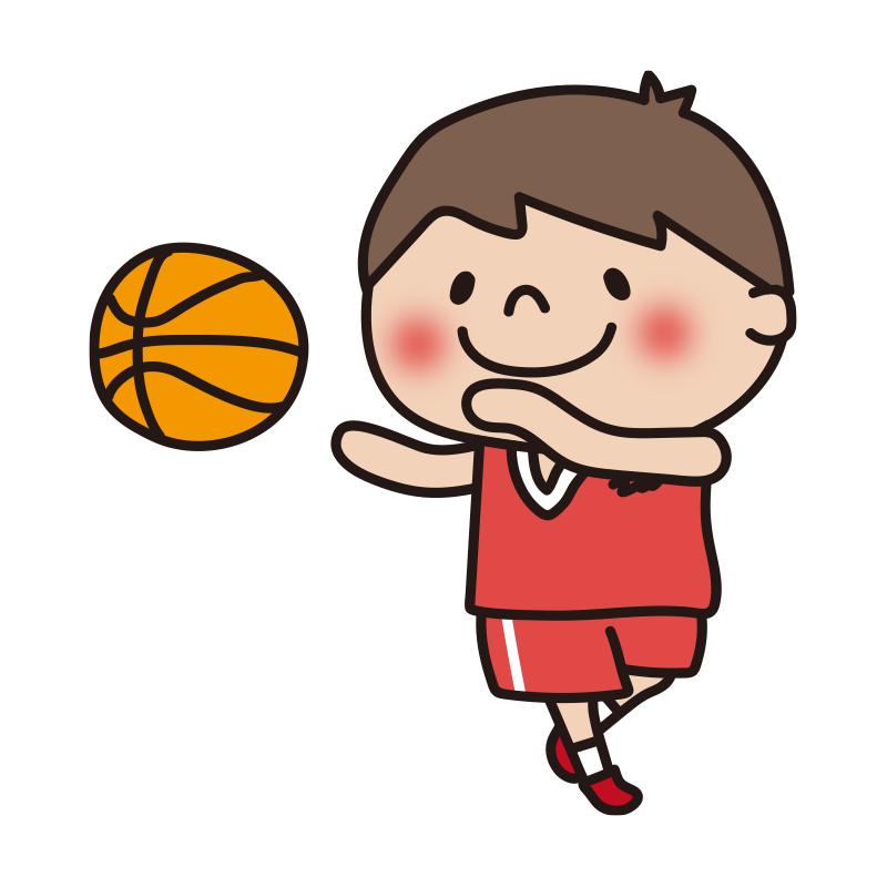 バスケットボールでパスをする子供（男の子）
