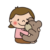 大きなクマのぬいぐるみを抱いている子供（女の子）