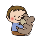 大きなクマのぬいぐるみを抱いている子供（男の子）