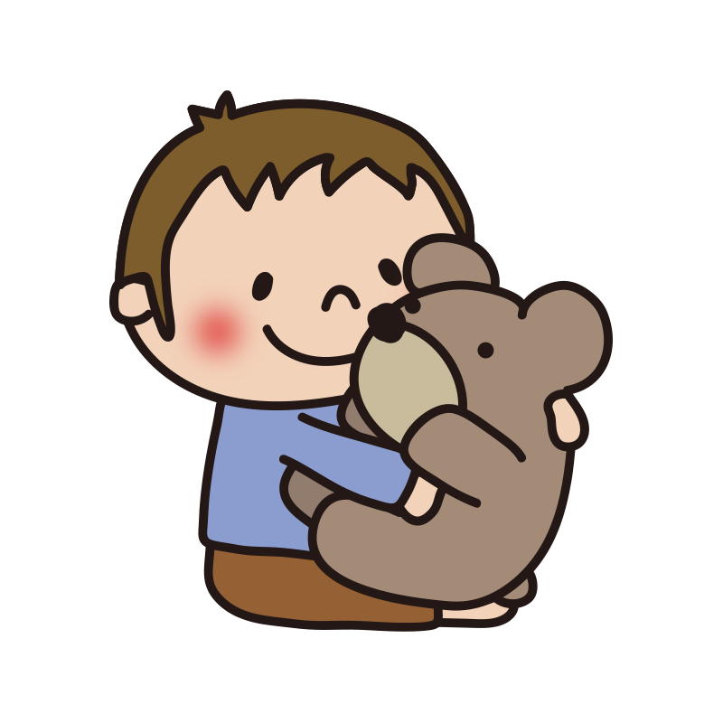 大きなクマのぬいぐるみを抱いている子供（男の子）