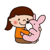 大きなウサギのぬいぐるみを抱いている子供（女の子）