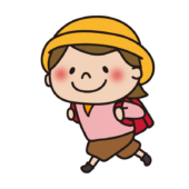 ランドセルを背負って通学帽子をかぶって走る子供（女の子1）