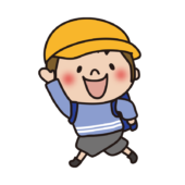 ランドセルを背負って通学帽子をかぶって走る子供（男の子1）