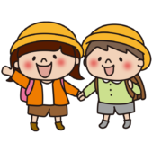 ランドセルを背負って手を振る子供たち2