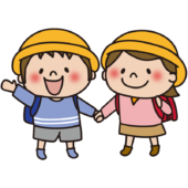 ランドセルを背負って手を振る子供たち1