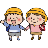 ランドセルを背負って手を振る子供たち3