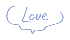 ふわふわしたゆるい吹き出しにラブの文字（青）