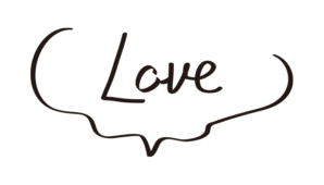 ふわふわしたゆるい吹き出しにラブの文字（黒）