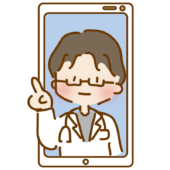 携帯電話でオンライン診療するゆるくて可愛い男性のお医者さん
