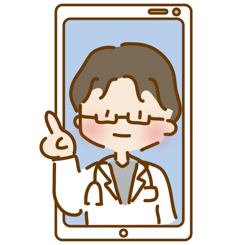 携帯電話でオンライン診療するゆるくて可愛い男性のお医者さん