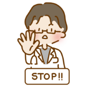 ストップのポーズをしているゆるくて可愛い男性のお医者さん