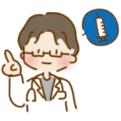 注射の説明をしているゆるくて可愛い男性のお医者さん