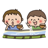 そうめん流しをする子供たち（男の子）