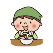 エプロンと三角巾をしてボールに卵を割る子供（男の子2）