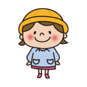 通園帽子をかぶってスモックを着た幼稚園児（女の子1）