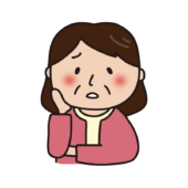 困っているピンクのカーディガンを着たおばさん