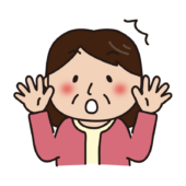 驚いているピンクのカーディガンを着たおばさん