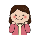 ガッツポーズをしているピンクのカーディガンを着たおばさん