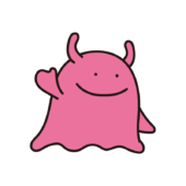 手を振るスライムみたいな宇宙人（ピンク）