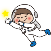 宇宙服を着て星をつかまえようとしている子供