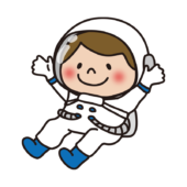 宇宙服を着てふわふわ浮いている子供