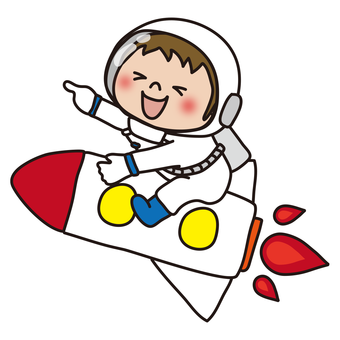 宇宙服を着てロケットに乗っている子供