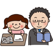 勉強する女の子を見守る眼鏡をかけた男性教師