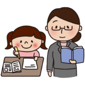 勉強する女の子を見守る眼鏡をかけた女性教師