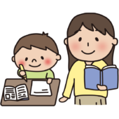 勉強する男の子を見守る若い女性教師