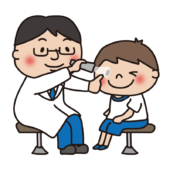 学校の健康診断で目を検査するお医者さん2