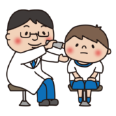 学校の健康診断で耳を検査するお医者さん2