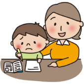 息子に勉強を教えるママ