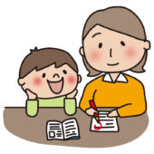 息子の勉強の採点をするママ